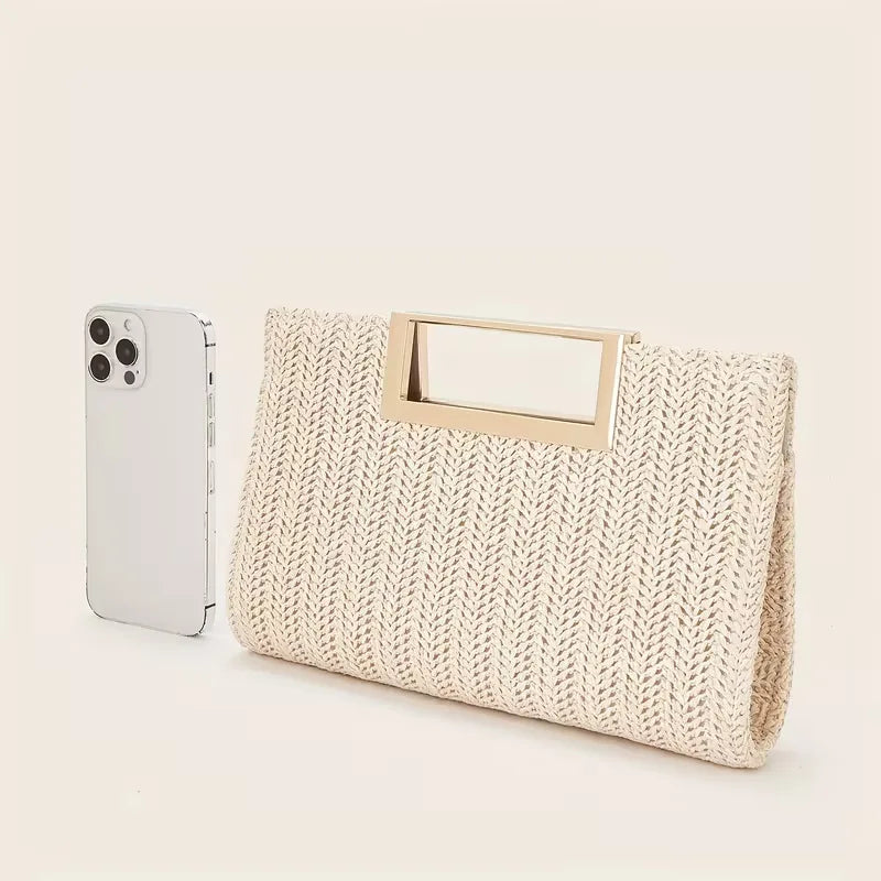 Woven clutch met vierkante handgreep