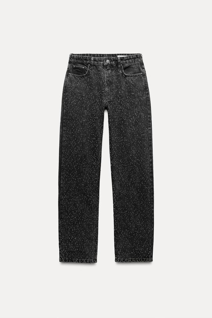 High Waist Glitter Wide Leg Jeans voor Dames