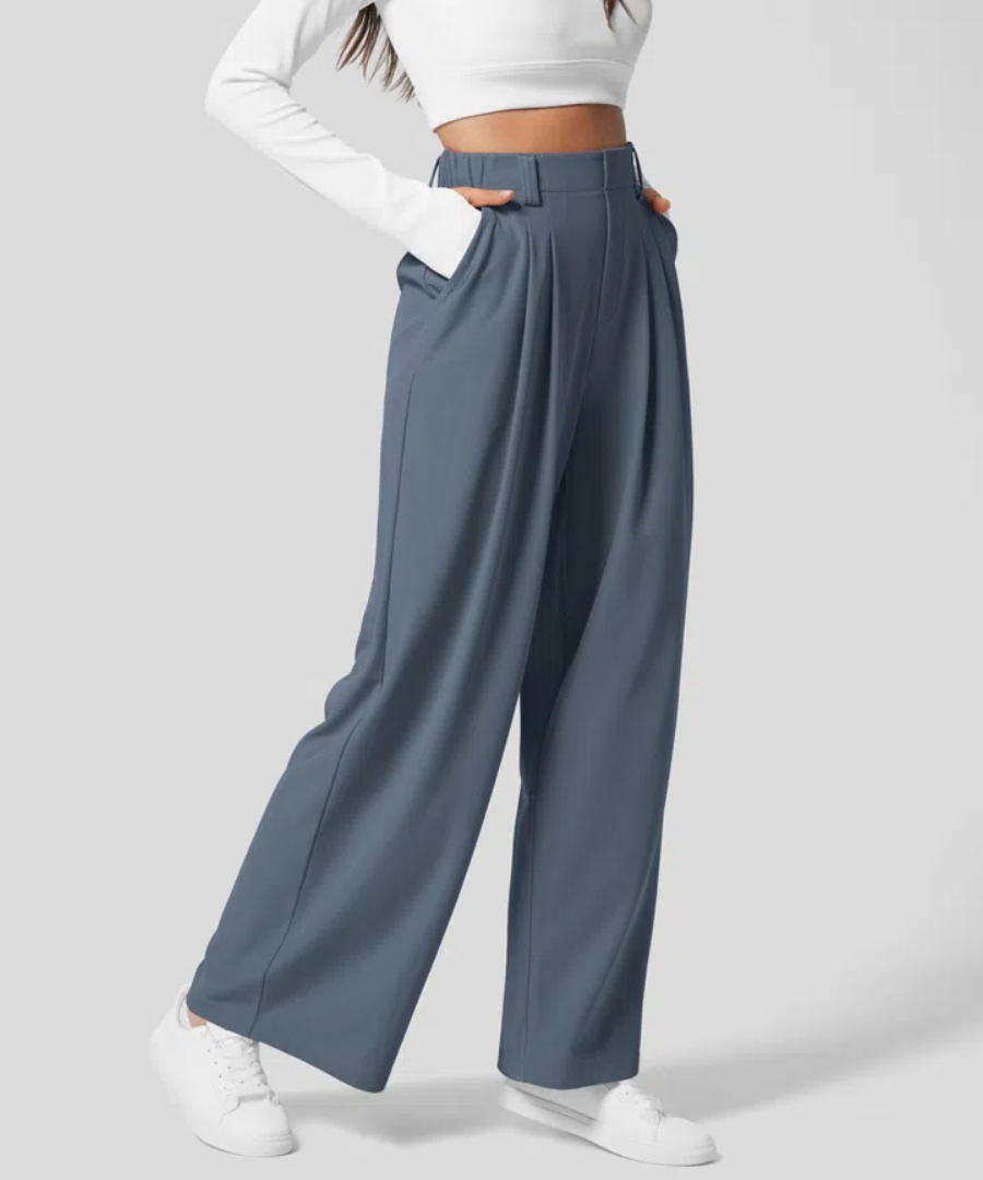Hoge Taille Broek Voor Dames Met Elastische Taille En Wijde Pijpen