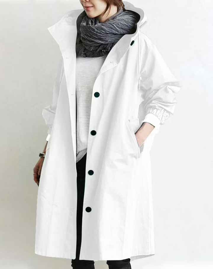 Waterdichte Trenchcoat Voor Vrouwen Lang Met Capuchon En Knopen