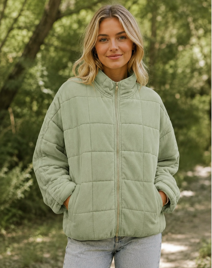 Quilted Bomberjack Met Ritssluiting En Steekzakken