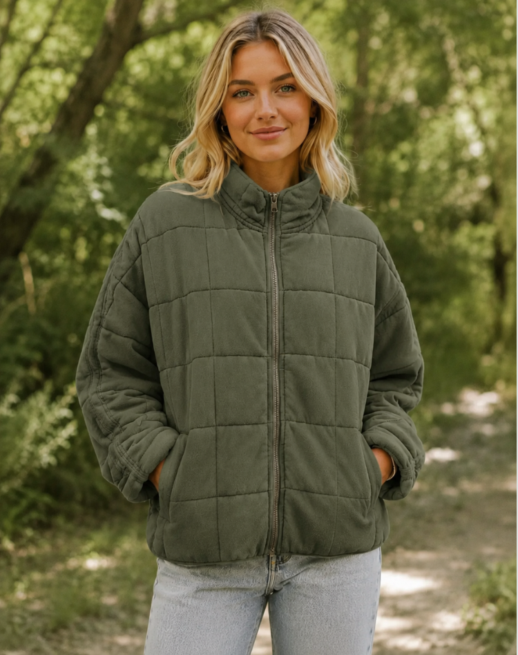 Quilted Bomberjack Met Ritssluiting En Steekzakken