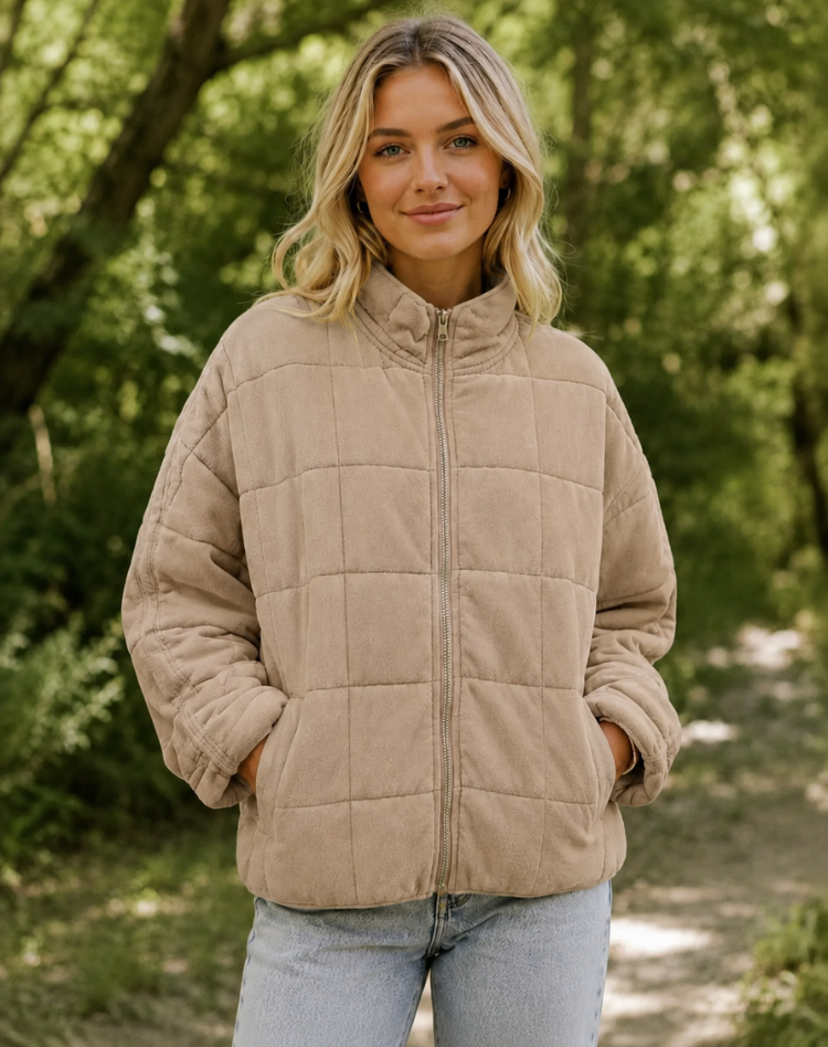 Quilted Bomberjack Met Ritssluiting En Steekzakken