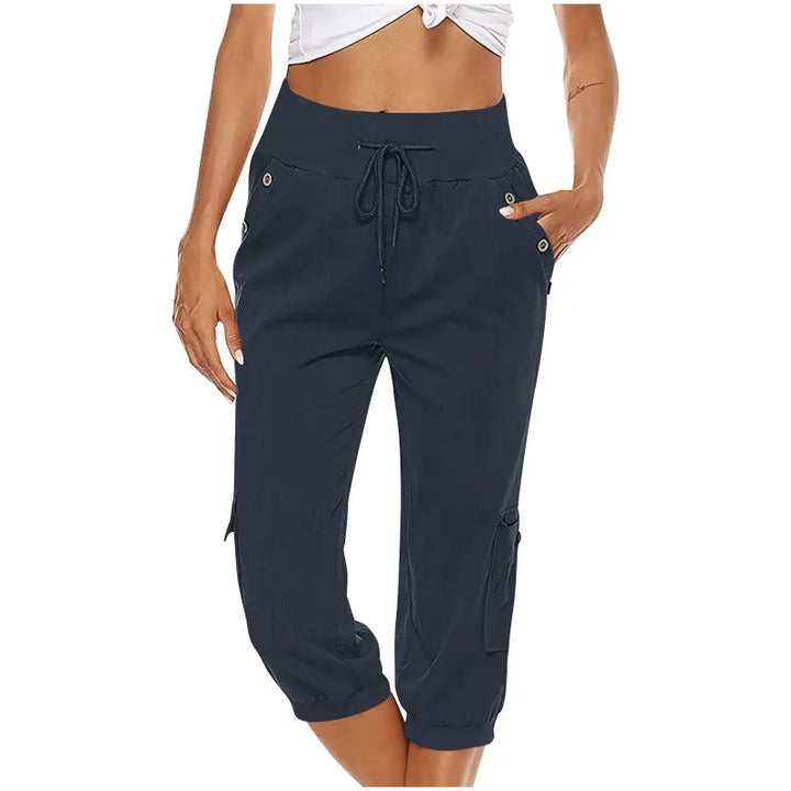 Casual Dames Capri Broek Met Trekkoord En Zakken