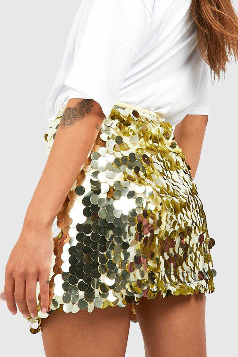 Glitter Pailletten Mini Rok Voor Dames Met Hoge Taille