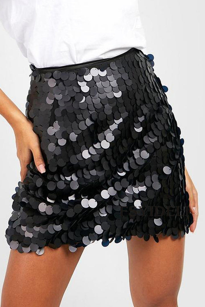 Glitter Pailletten Mini Rok Voor Dames Met Hoge Taille
