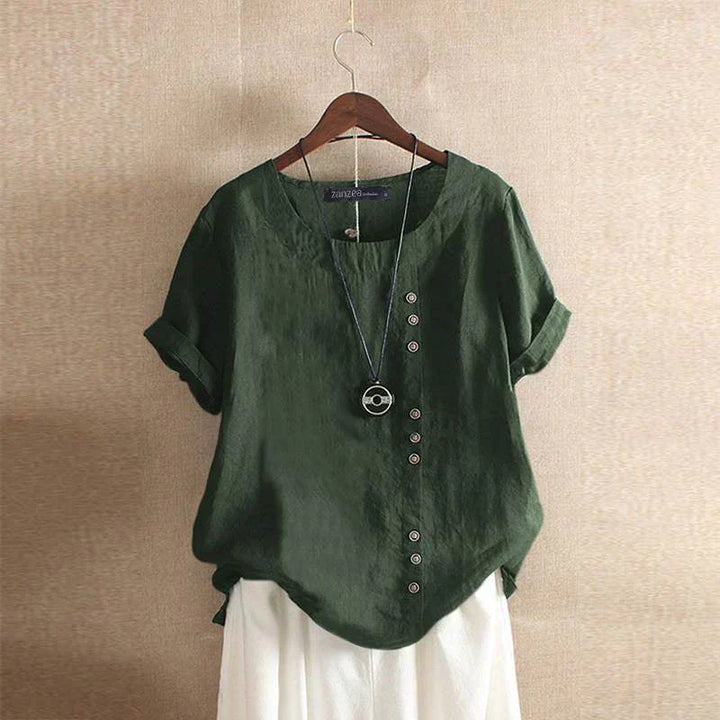 Linnen Blouse Met Korte Mouwen En Knoopsluiting Voor Dames