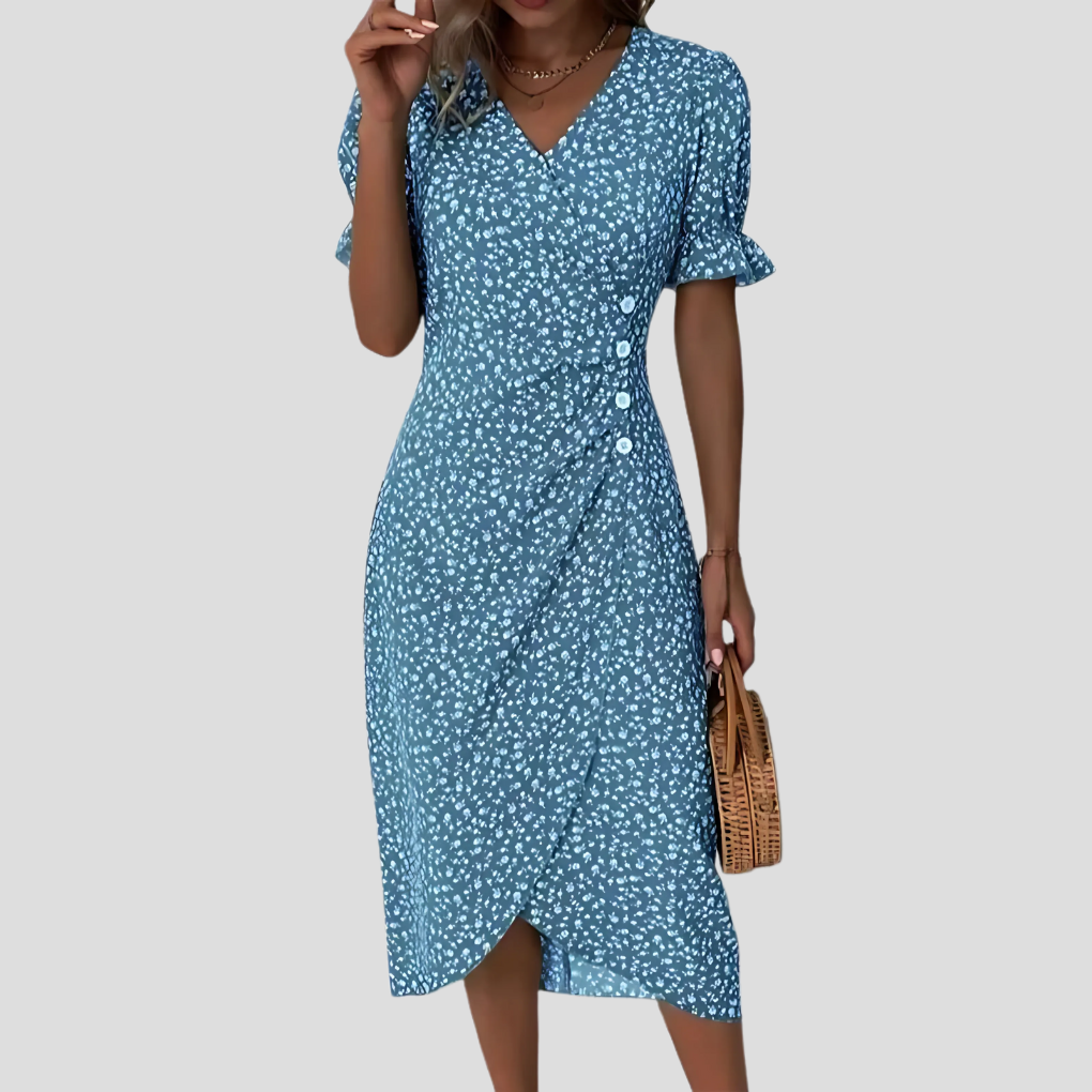 Stijlvolle Midi Jurk Met Floral Print En V-Hals Voor Dames