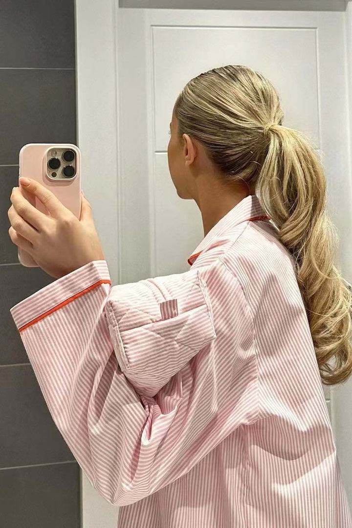 Comfortabele Pyjama Set Dames Tweedelig Met Hartjes Knoopjes