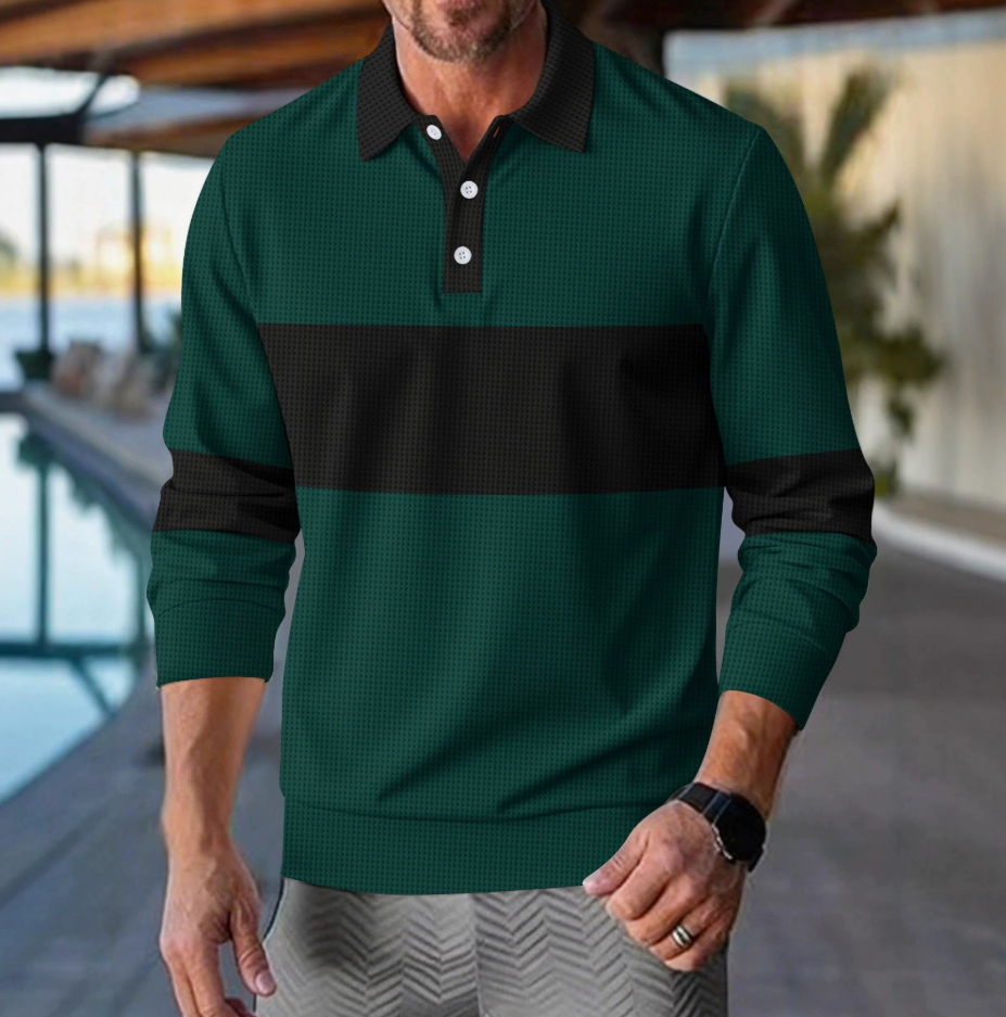 Thijs | Casual gestreept heren polo met lange mouwen