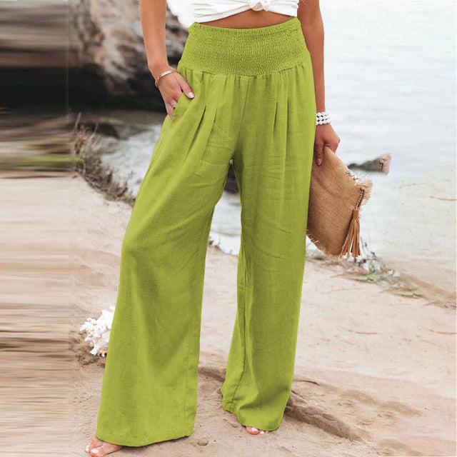 Elegante Luchtige Broek Met Wijde Pijpen En Hoge Taille