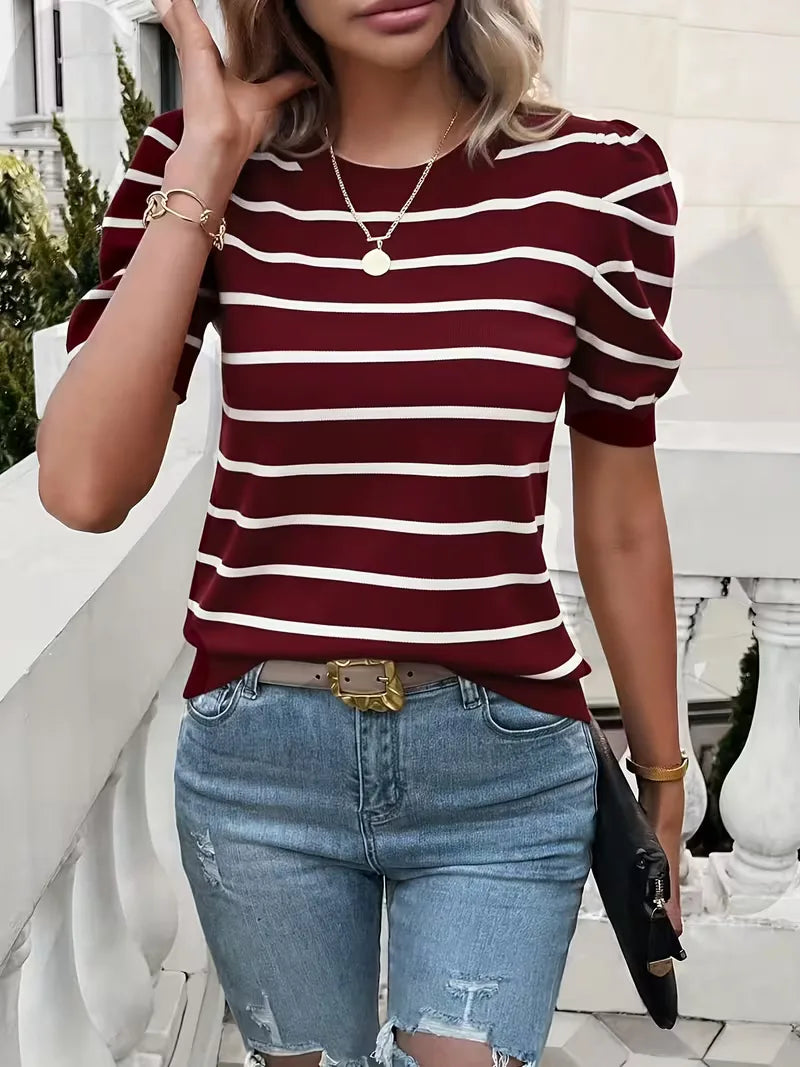 T-shirt dames met strepen en puffed sleeves