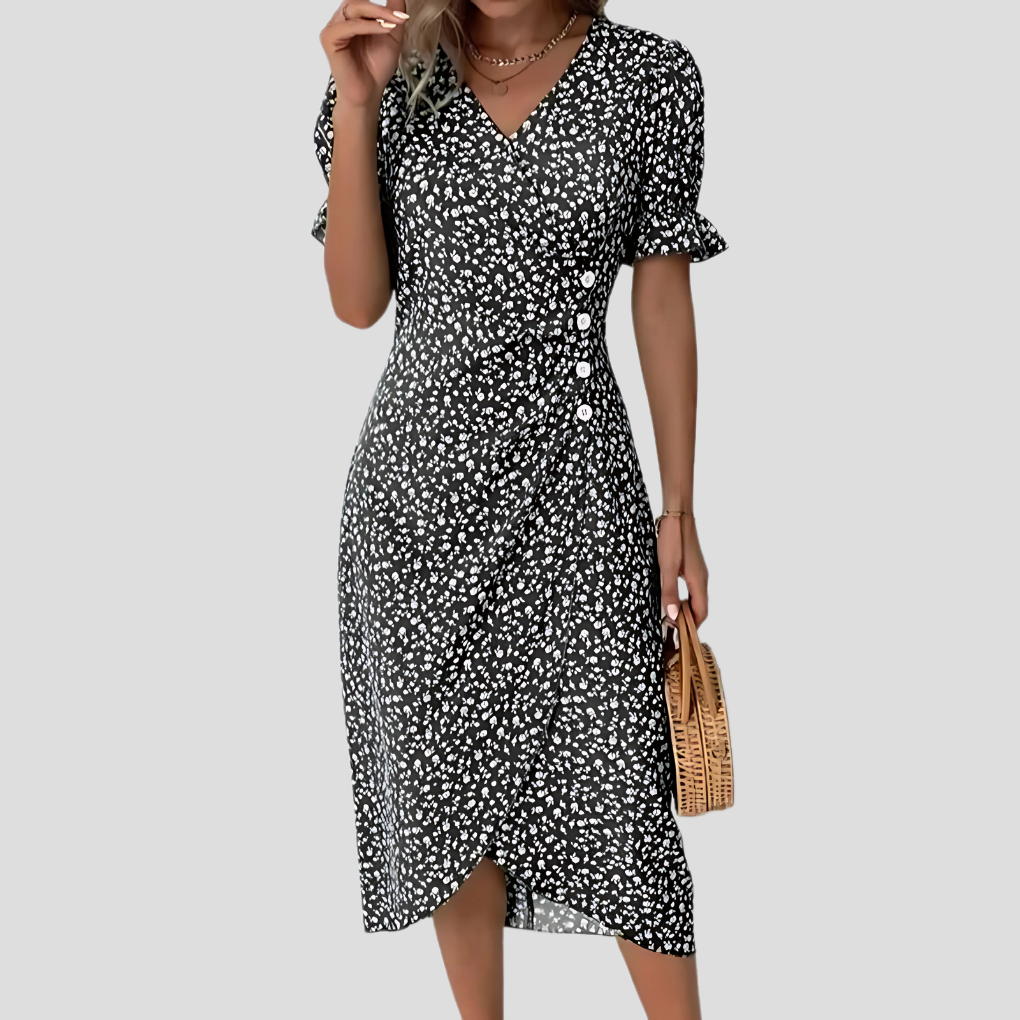 Stijlvolle Midi Jurk Met Floral Print En V-Hals Voor Dames