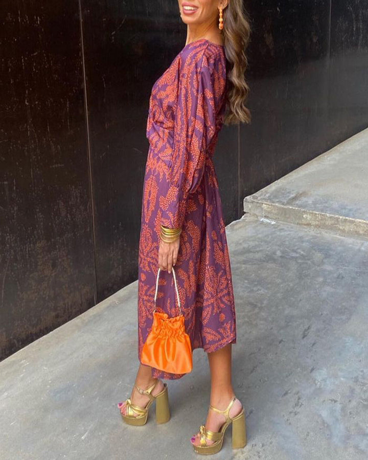 Evi-Lynn - Midi jurk met V-hals en print