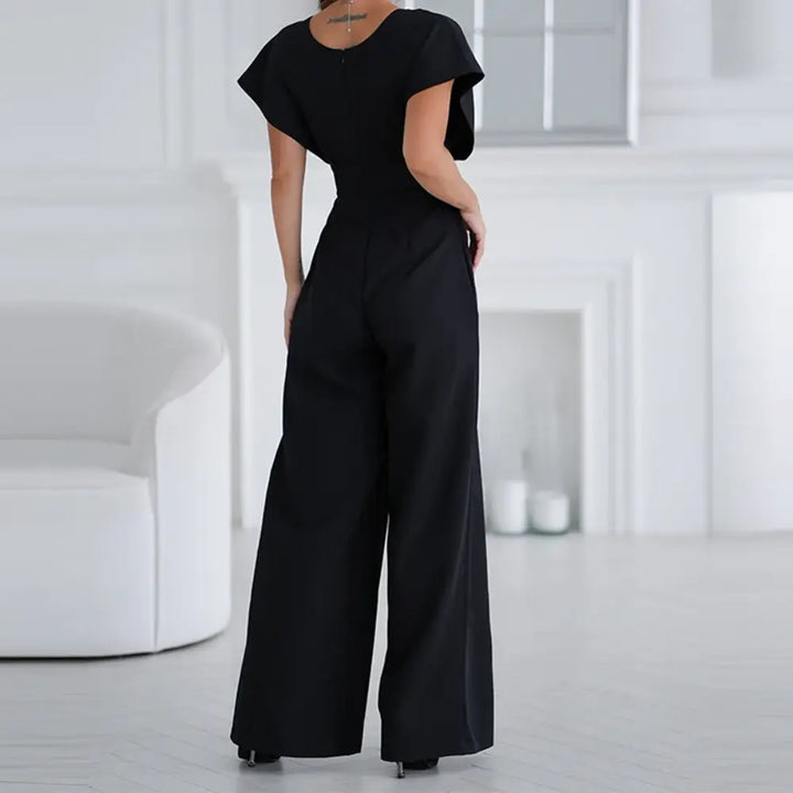 Elegante Dames Jumpsuit Met Diepe V Hals En Wijde Pijpen
