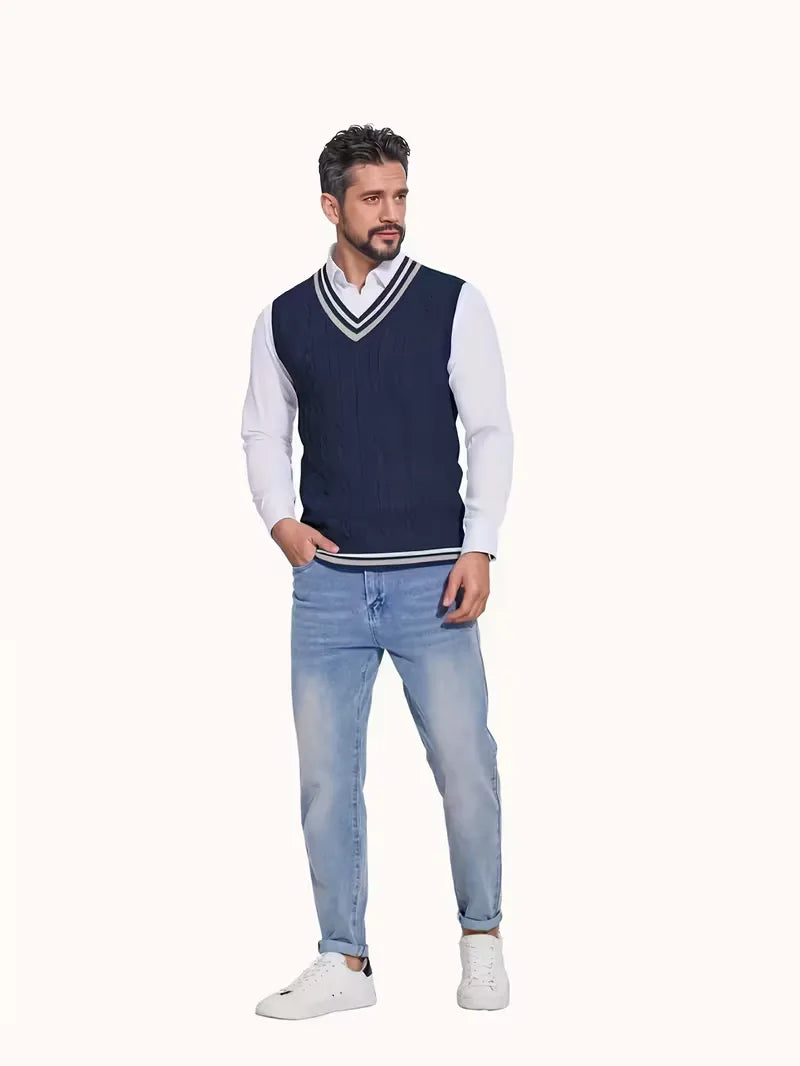 Mouwloos gebreid vest met V-hals