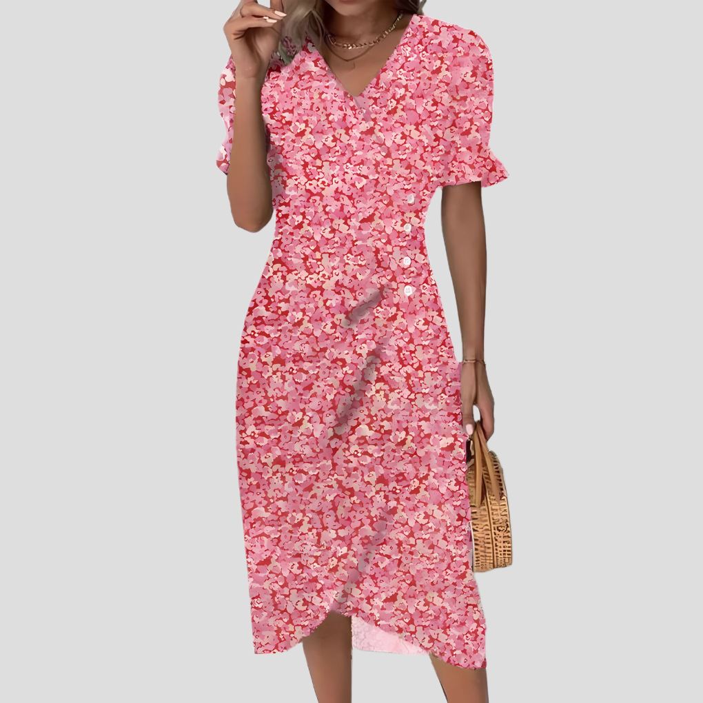 Stijlvolle Midi Jurk Met Floral Print En V-Hals Voor Dames