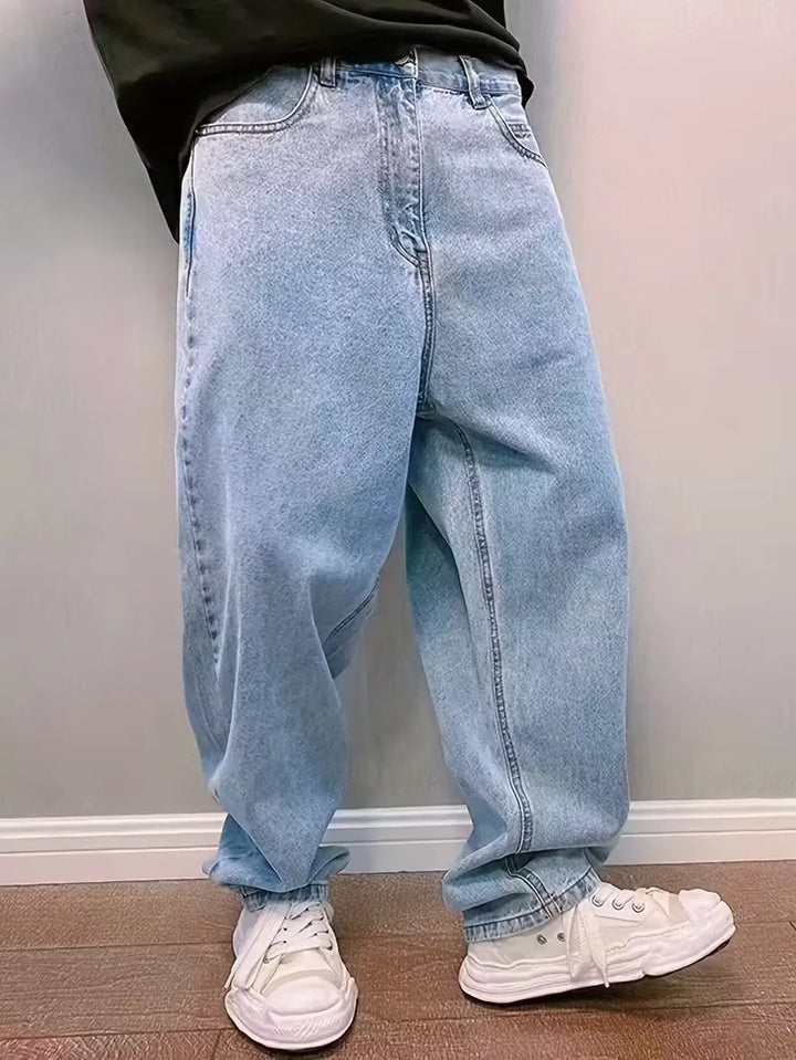 Loose fit jeans met mid-rise