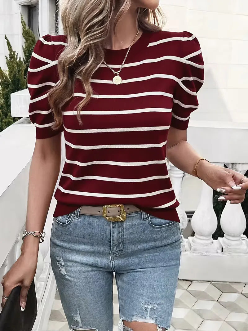 T-shirt dames met strepen en puffed sleeves
