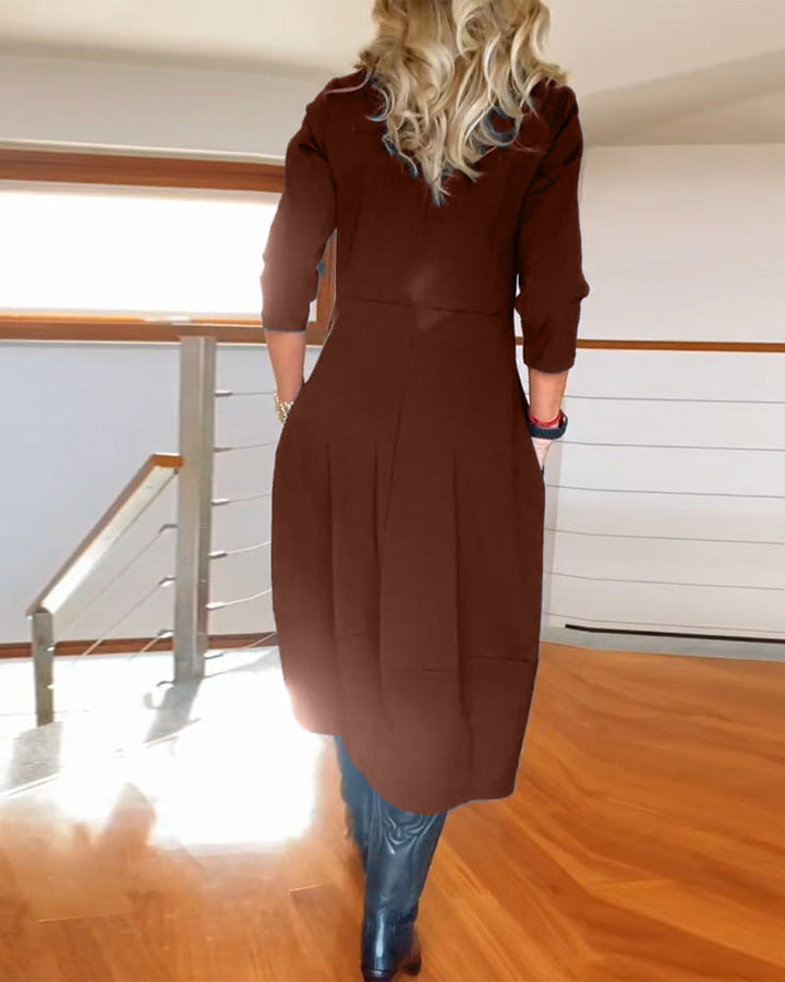 Elegante Vintage Maxi Jurk Voor Vrouwen Met Zakken