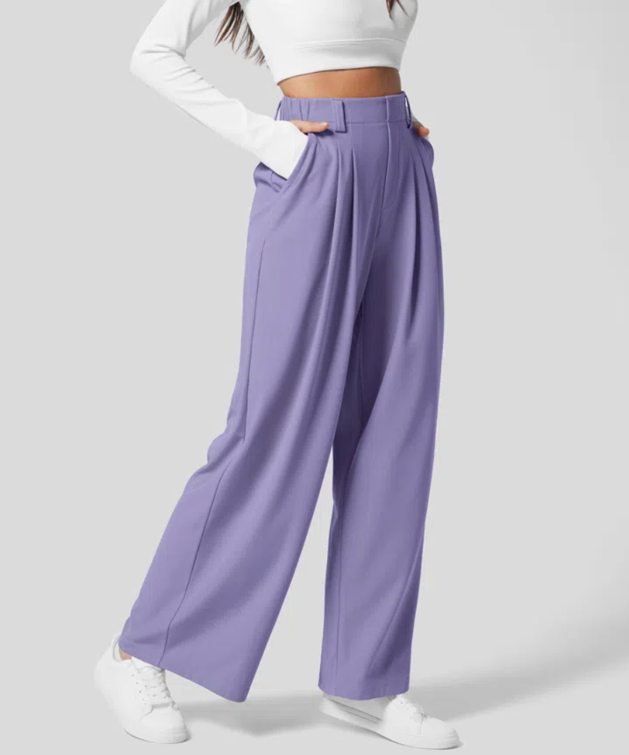 Hoge Taille Broek Voor Dames Met Elastische Taille En Wijde Pijpen