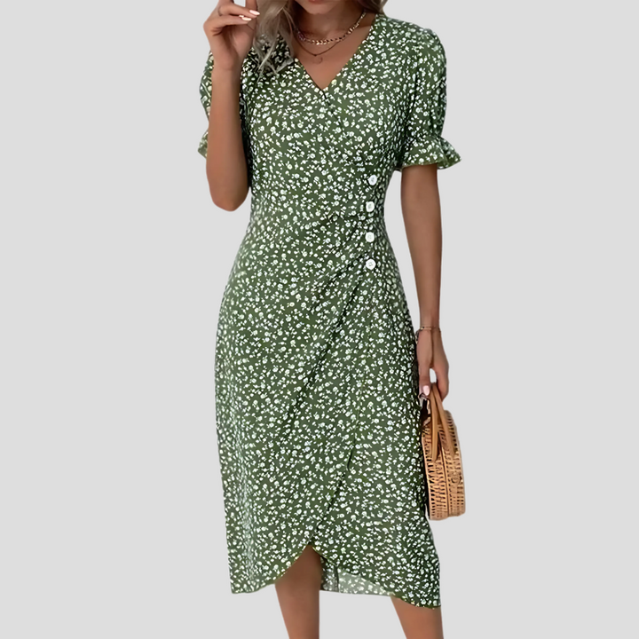 Stijlvolle Midi Jurk Met Floral Print En V-Hals Voor Dames