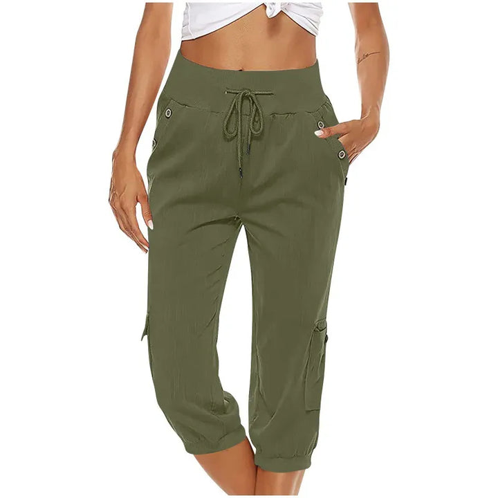 Casual Dames Capri Broek Met Trekkoord En Zakken