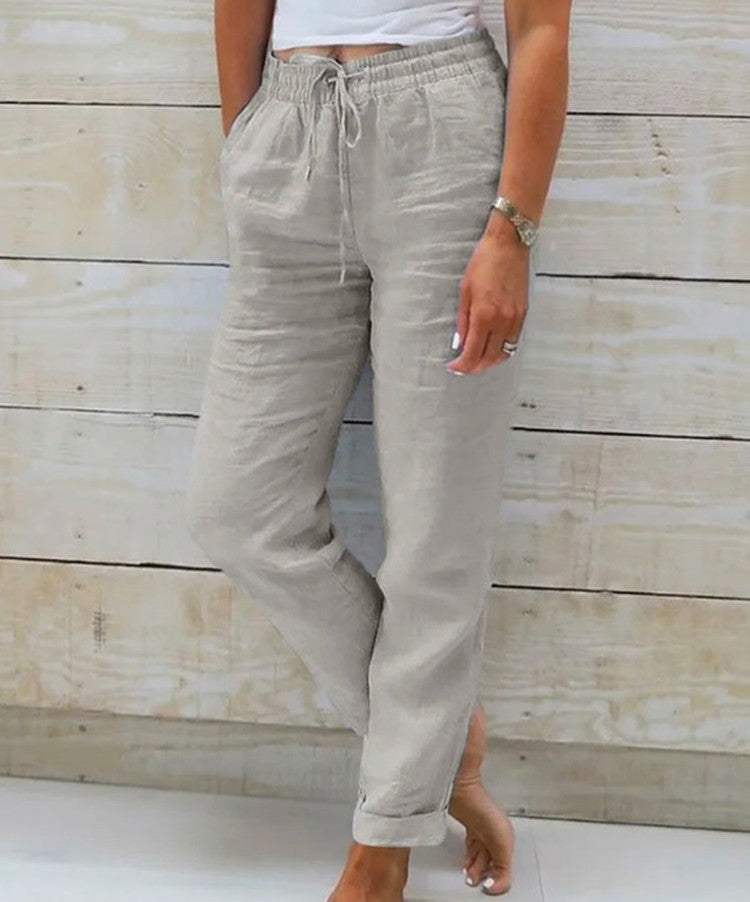 Casual Broek Met Elastische Taille En Rechte Pijpen