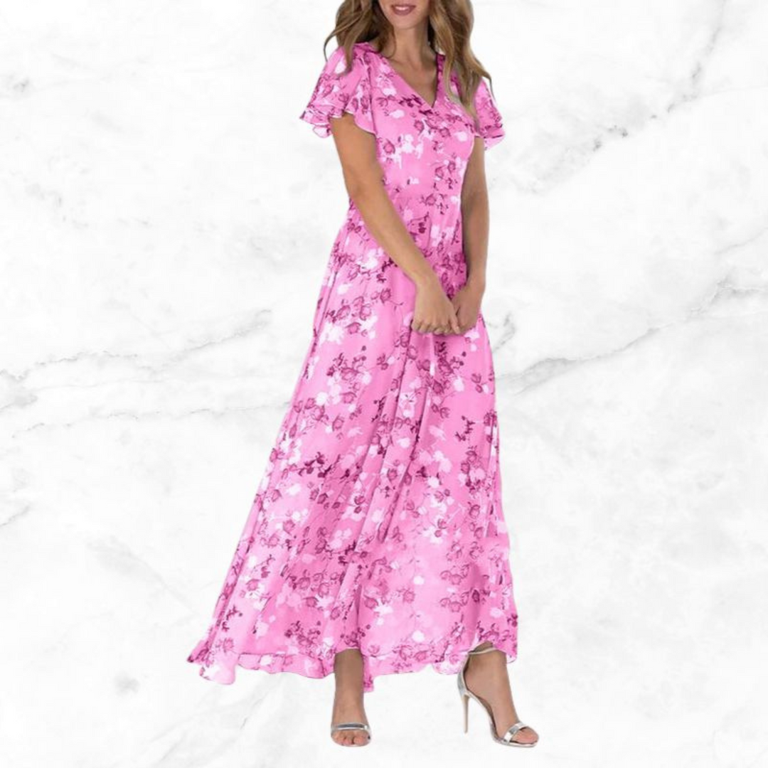 Maxi Jurk Met Bloemenprint En V Hals Voor Dames