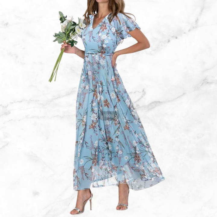 Maxi Jurk Met Bloemenprint En V Hals Voor Dames