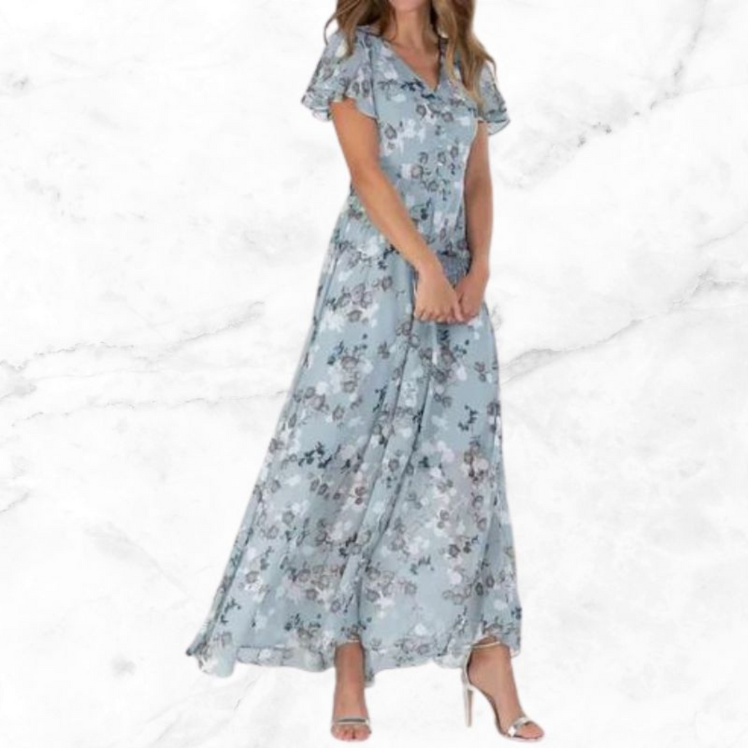 Maxi Jurk Met Bloemenprint En V Hals Voor Dames