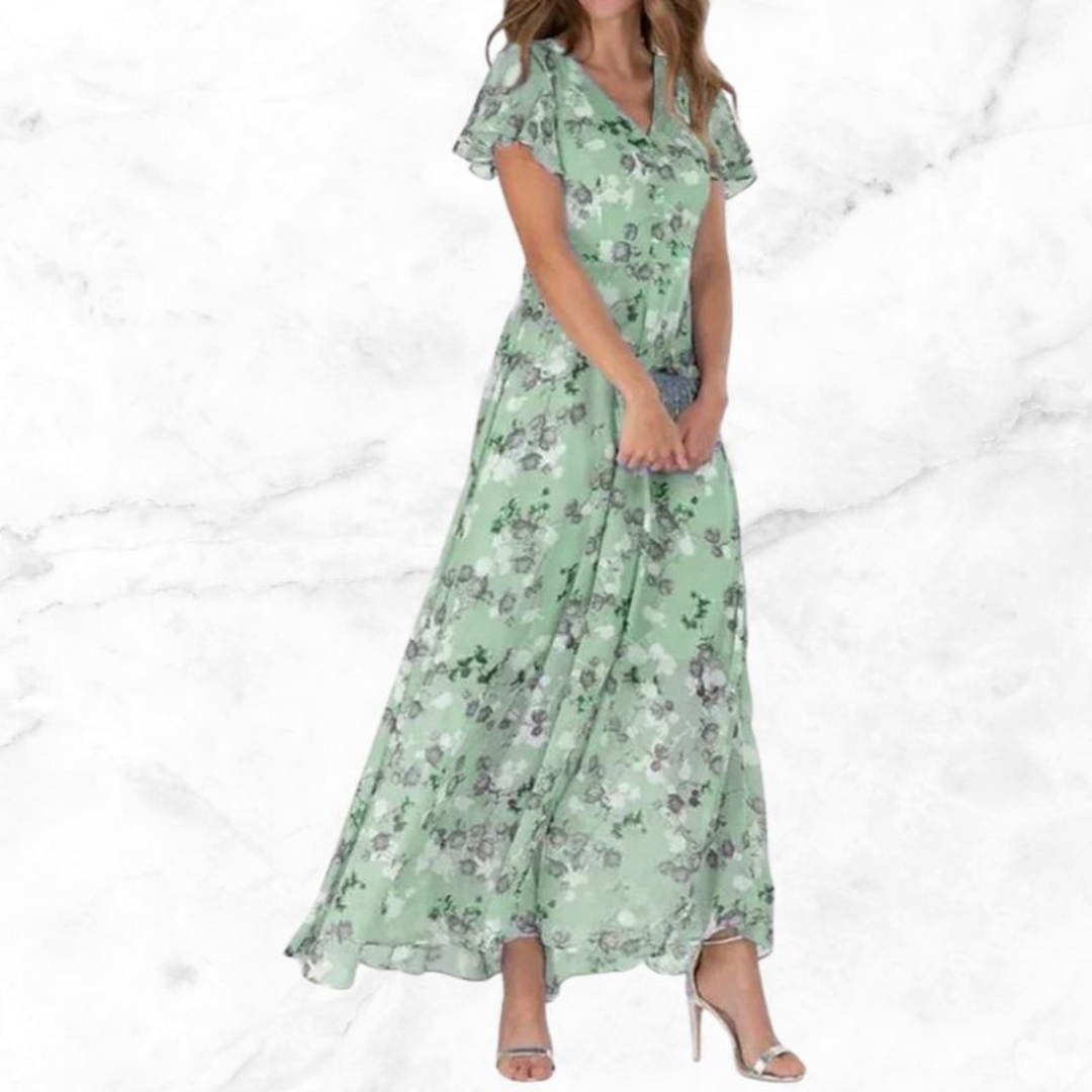 Maxi Jurk Met Bloemenprint En V Hals Voor Dames