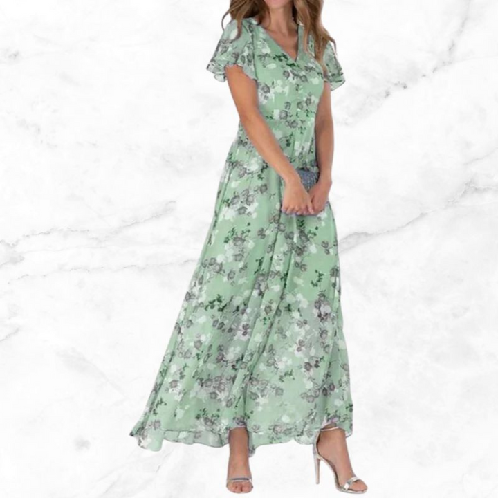 Maxi Jurk Met Bloemenprint En V Hals Voor Dames
