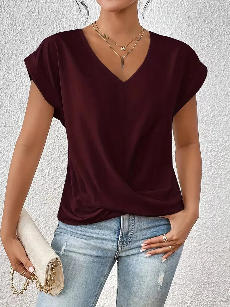 V-hals T-shirt met draped front