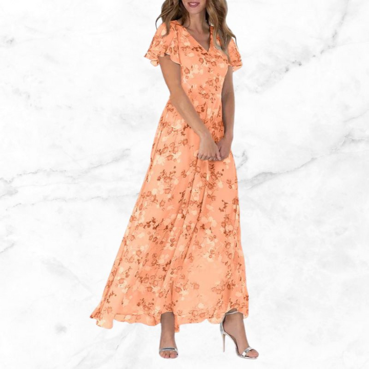 Maxi Jurk Met Bloemenprint En V Hals Voor Dames