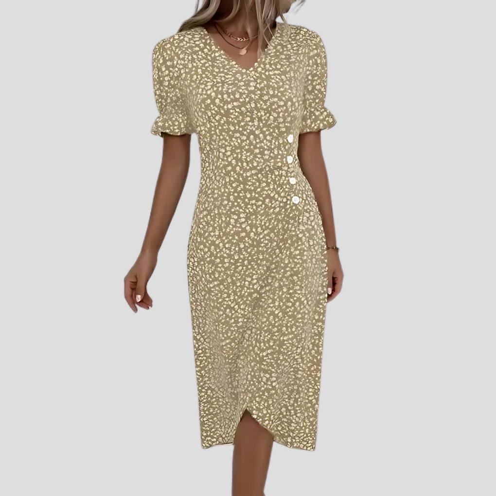 Stijlvolle Midi Jurk Met Floral Print En V-Hals Voor Dames