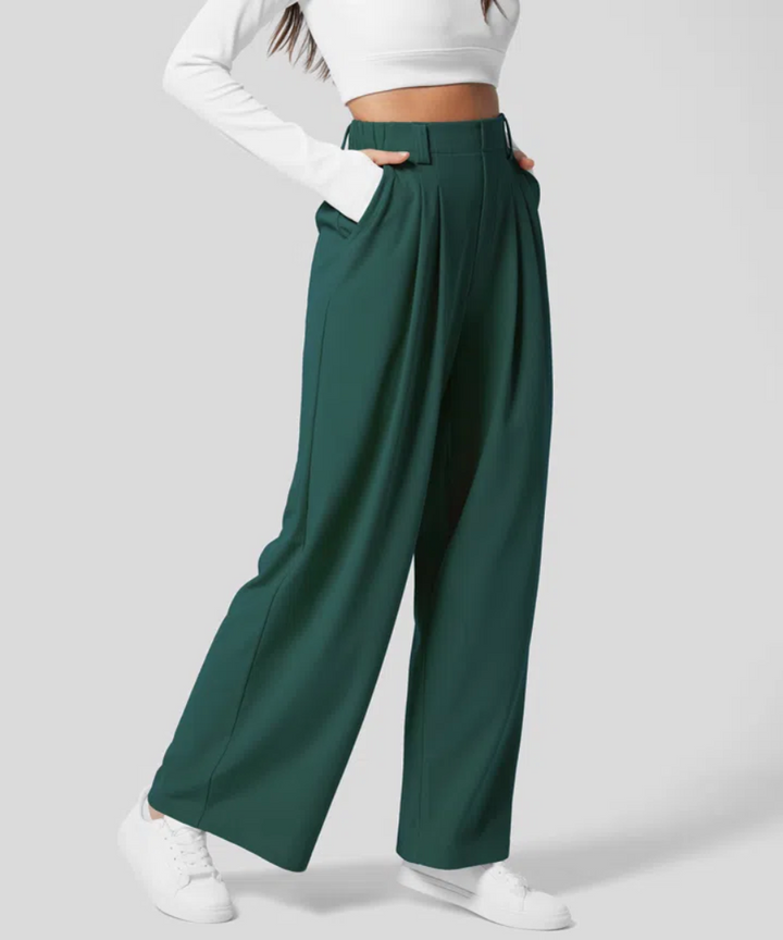 Hoge Taille Broek Voor Dames Met Elastische Taille En Wijde Pijpen