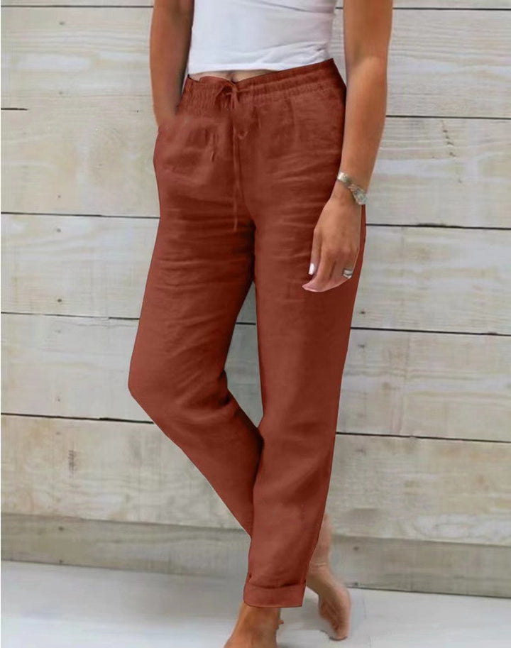 Casual Broek Met Elastische Taille En Rechte Pijpen