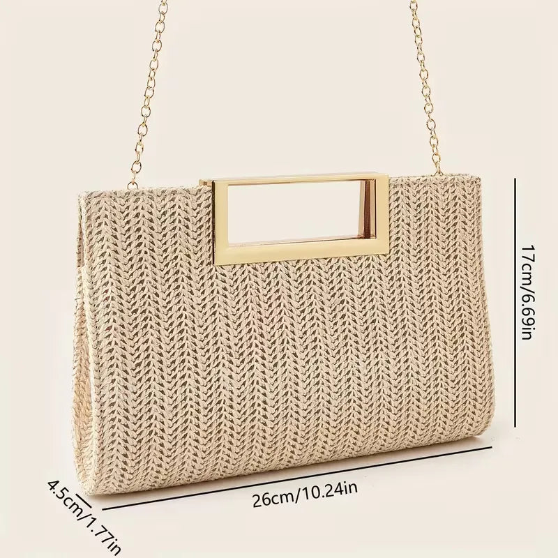 Woven clutch met vierkante handgreep