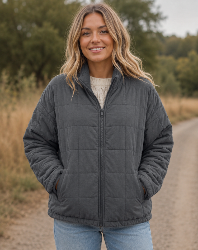 Quilted Bomberjack Met Ritssluiting En Steekzakken