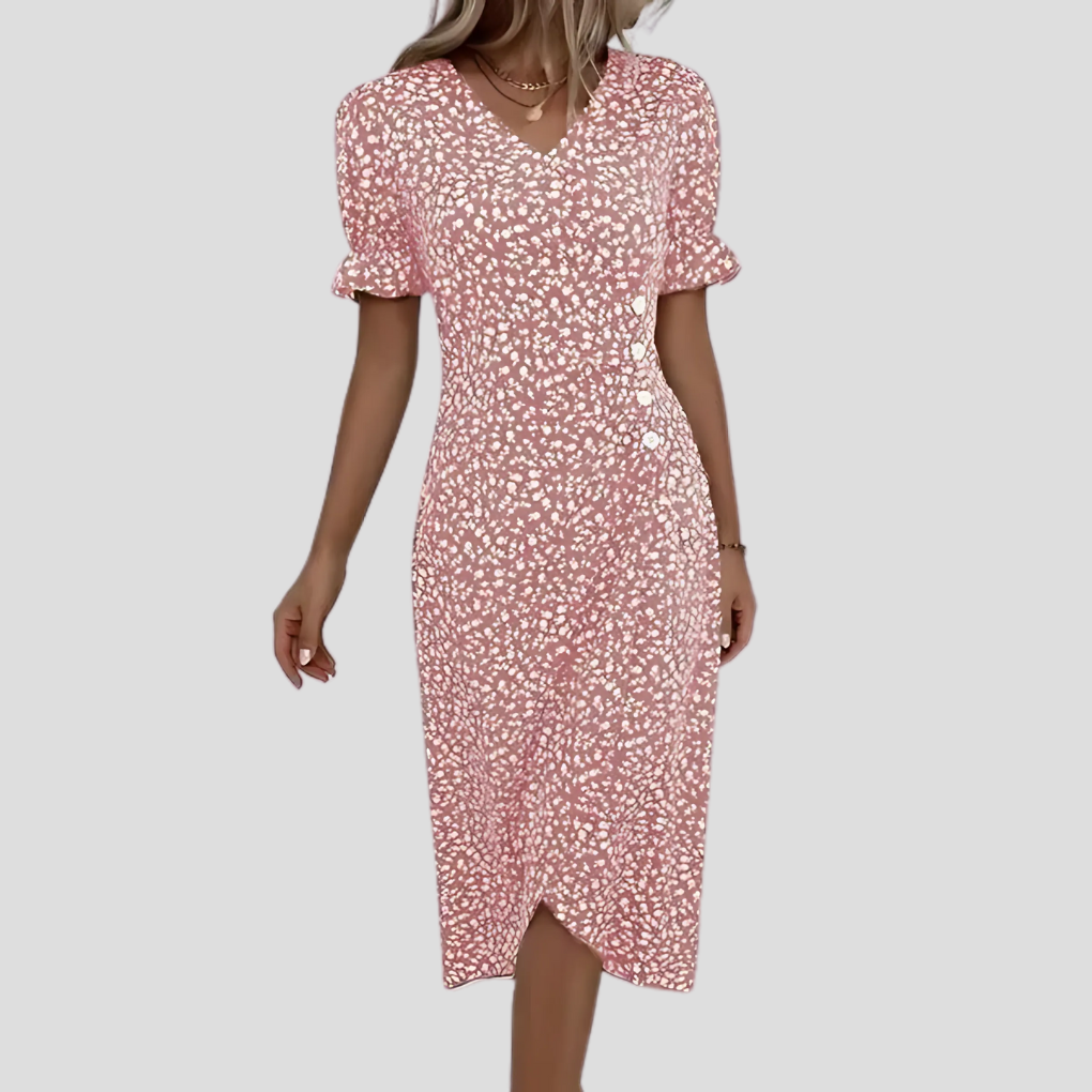 Stijlvolle Midi Jurk Met Floral Print En V-Hals Voor Dames
