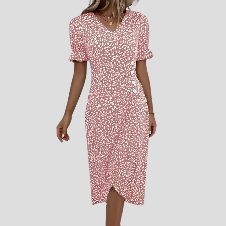 Stijlvolle Midi Jurk Met Floral Print En V-Hals Voor Dames