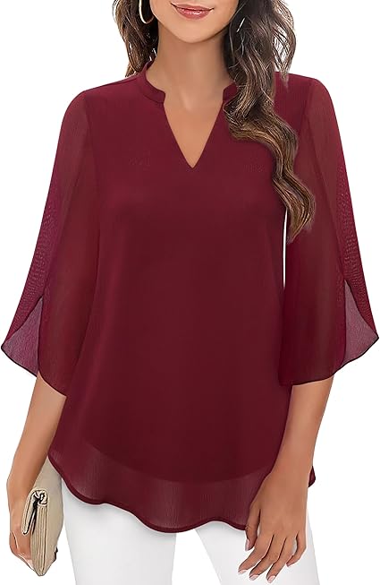 Elegante Dames Blouse met 3/4 Vlindermouwen en V-Hals