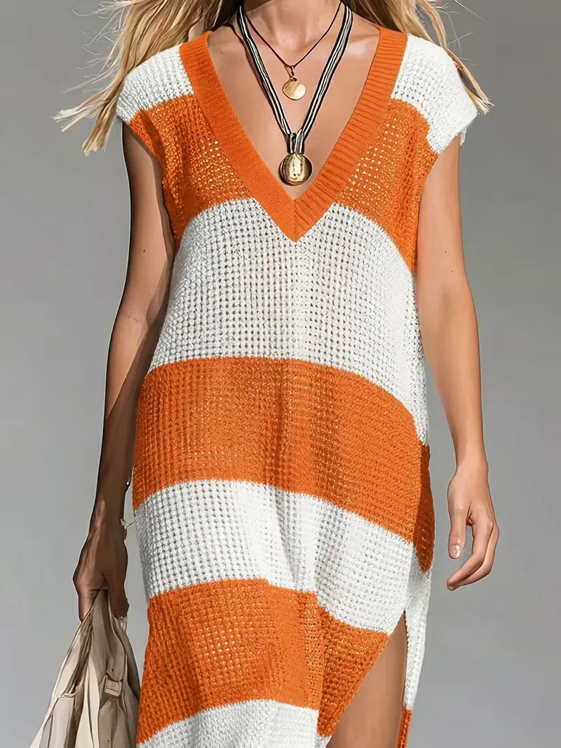 Maxi cover-up met V-hals