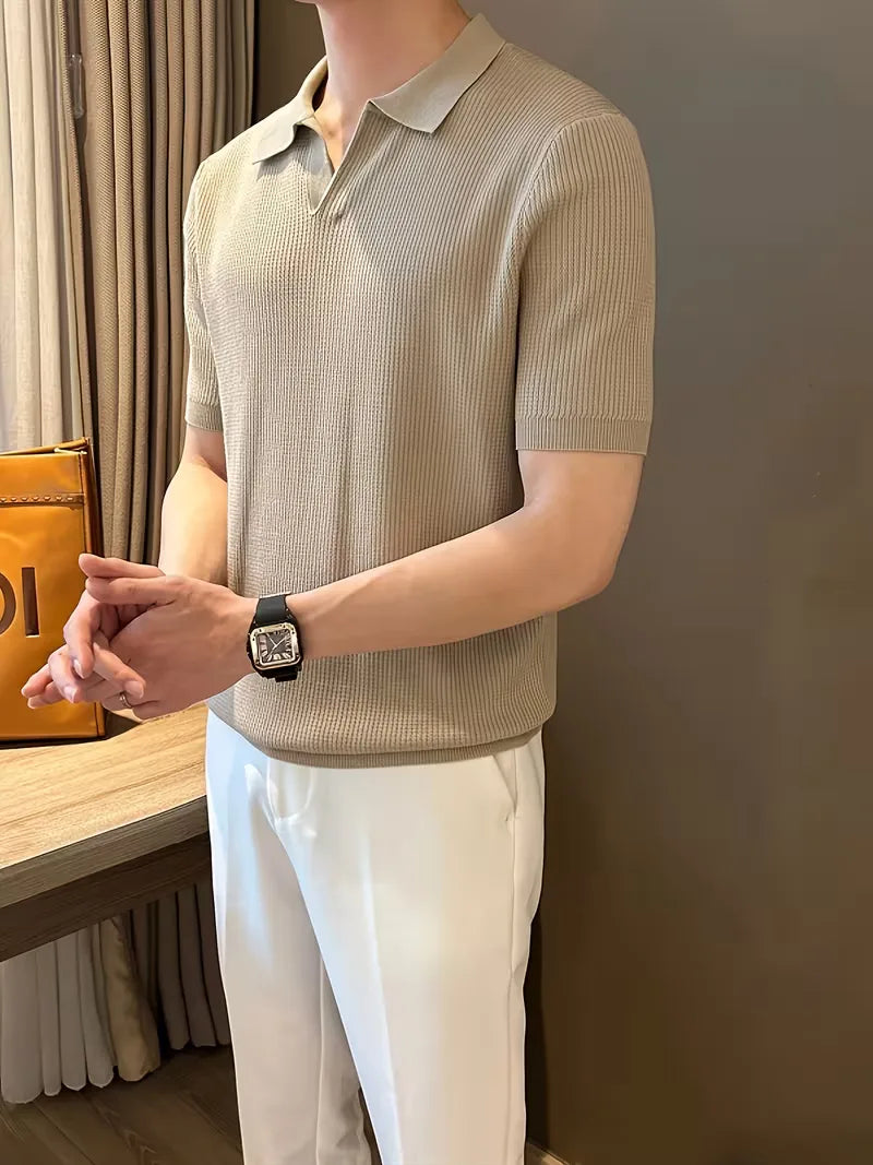 Polo met V-neck en korte mouwen