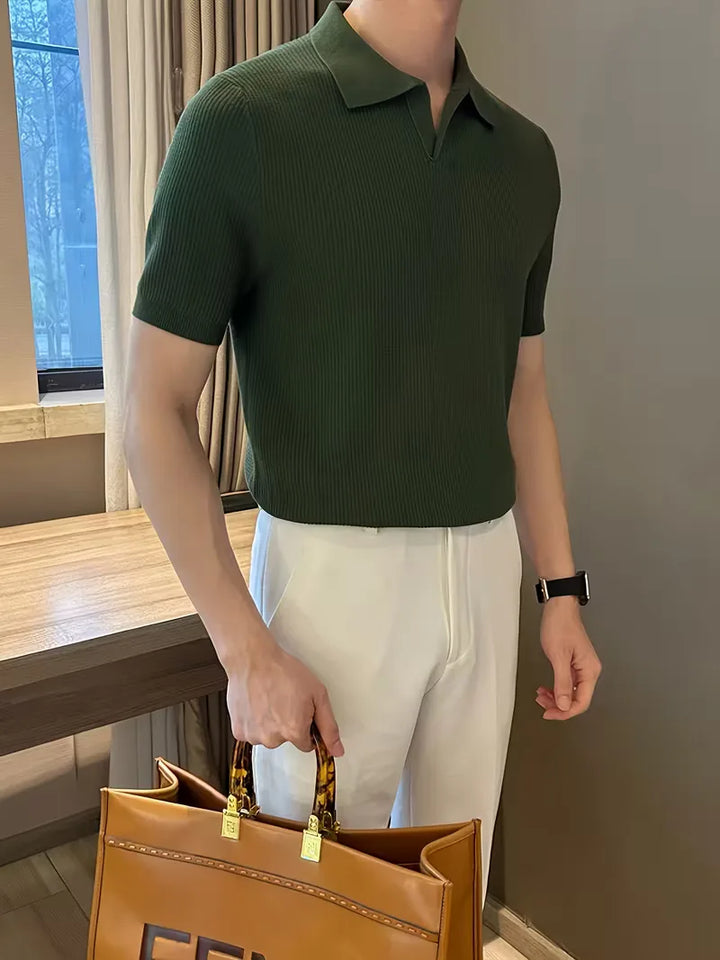 Polo met V-neck en korte mouwen