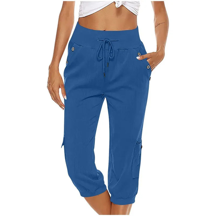 Casual Dames Capri Broek Met Trekkoord En Zakken