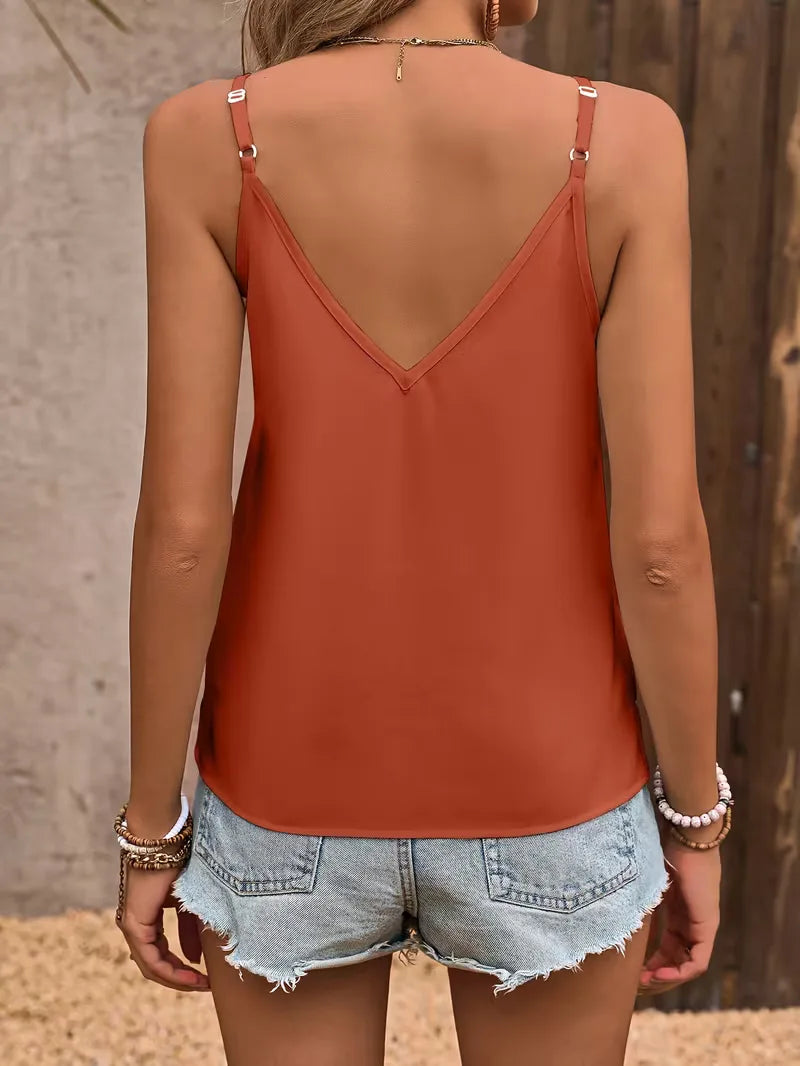 Tanktop met V-hals en scallop trim