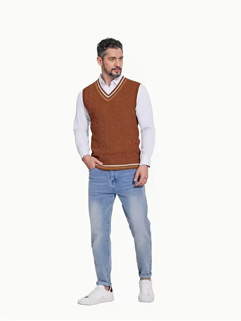 Mouwloos gebreid vest met V-hals