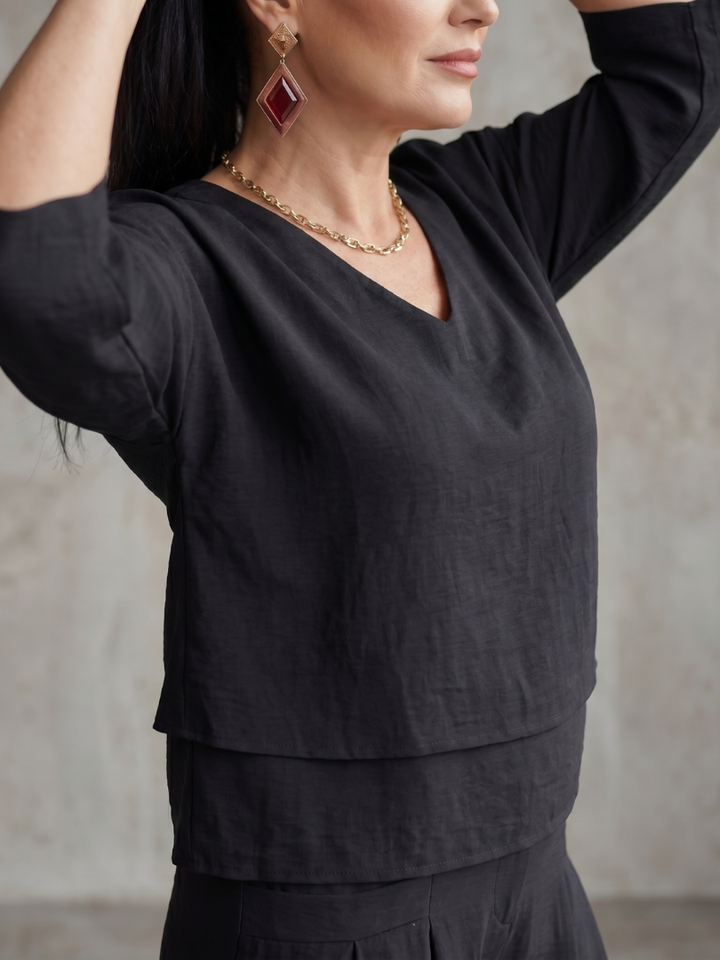 Anouk - Stijlvolle Linnen Co-ord Set Dames met Gelaagde Top en Palazzo Broek